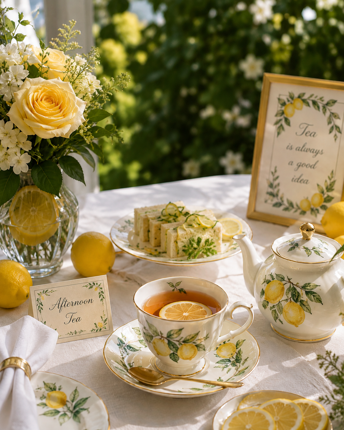 Lemon-themed tea party setting